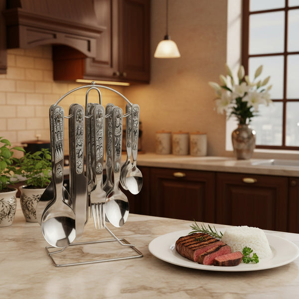 29 Pcs Cutlery Set With Stand - Multi Texture