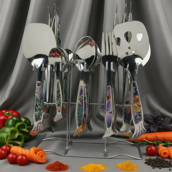 29 Pcs Cutlery Set With Stand - Multi Texture
