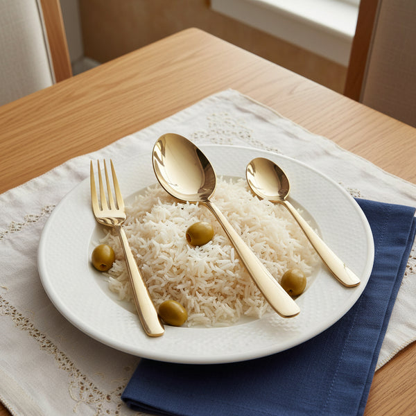 28-Piece Minimalist Gold Cutlery Set – Premium PVD Coated | 6-Person Serving - Elegant Plain