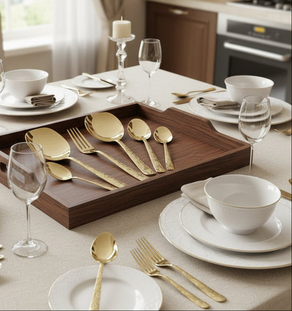 28-Piece Floral Engraved Gold Cutlery Set – Premium 304 Stainless Steel | PVD Gold Coated | 6-Person Dinner Set - Elegant