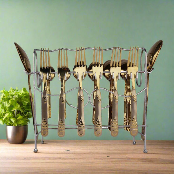 Stainless Steel PVD Coated 29 Pcs Cutlery Set With Stand New Arrivals - Life Time Coated Guaranty
