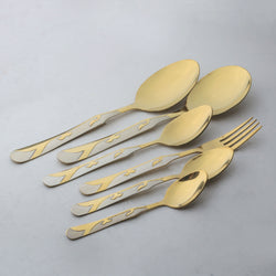 dessert spoons, table spoons, table fork, tea spoons, serving spoons, pvd coating premium quality steel life time coating guaranteed. izna's cutlery collection low price guaranteed