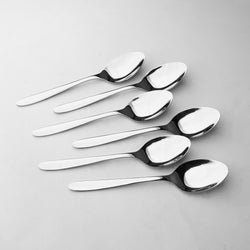 11 Guage Cutlery Set Includes:
6 Table Spoons
6 Table Forks
6 Dessert Spoons
6 Tea Spoons
6 Table Knives
2 Curry Serving Spoons
2 Rice Serving Spoons
