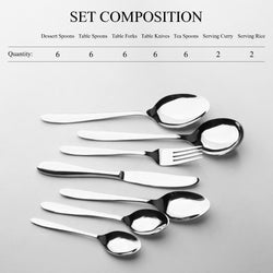 11 Gauge Premium Stainless Steel Cutlery Set - 34 Pieces (Heavy Gauge) Plain