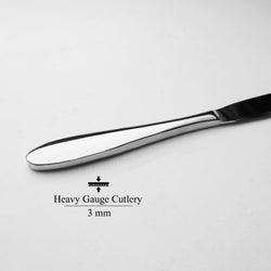 Heavy gauge cutlery knife on a light gray background with text indicating 'Heavy Gauge Cutlery' and '3 mm'.