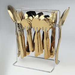 Stainless Steel PVD Coated Cutlery Set With Stand - Flower