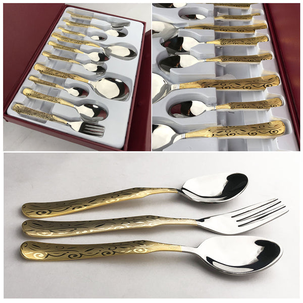 22 Karat Pure Gold Plated Stainless Steel 29 Pcs Cutlery Set - Lifetime Plating Guarantee-izna fatima