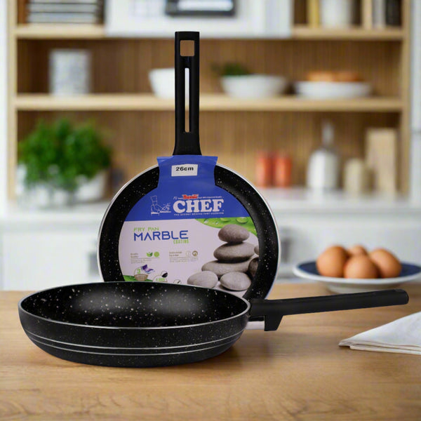 chef best quality non stick cooking pan \ marble coating 4mm frying pan with strong grip handle - chef cookware 