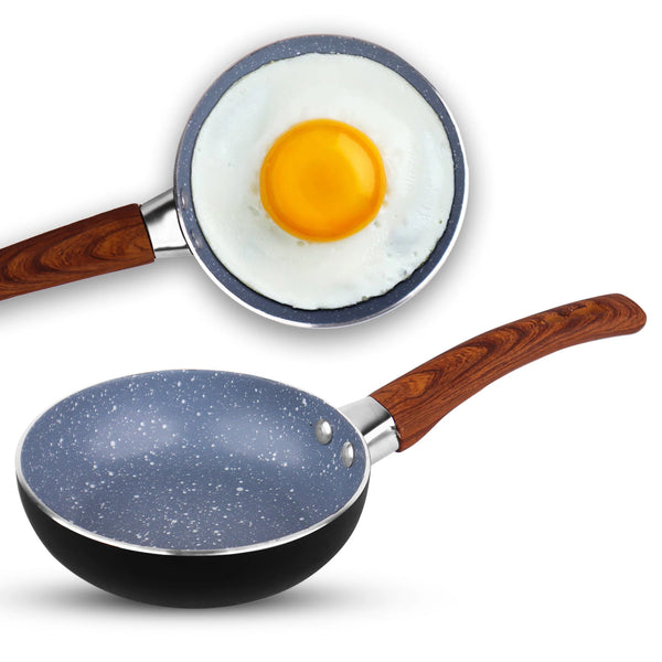 Best Quality Non Stick One Egg Frying Pan Mini Fry Pan - Wooden Texture Handle 12 cm