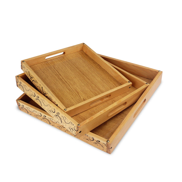 bamboo wood stylish design wooden serving tray set 3 pcs at low price in Pakistan - majestic chef cookware