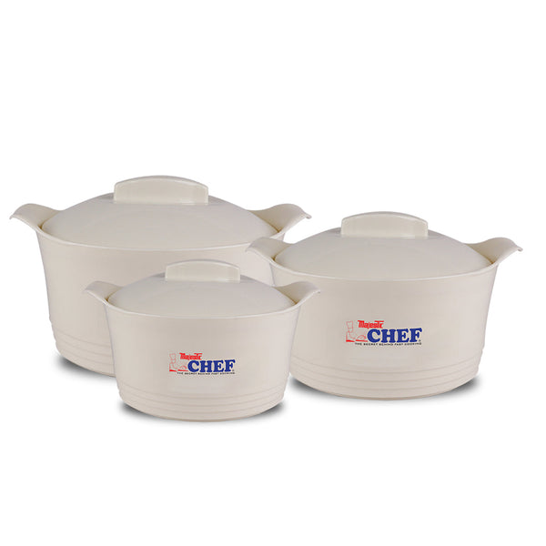 CHEF EPIC Series 3pcs Premium Quality  Thermo Casserole  Insulated / Hotpot Set - Insulated Food Warmer- White Gold