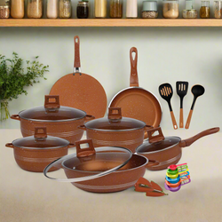 Majestic Chef Marble Coating DIE CAST NONSTICK COOKWARE SET-(23PCS) - Copper