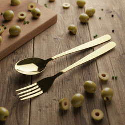 28-Piece Minimalist Gold Cutlery Set – Premium PVD Coated | 6-Person Serving - Elegant Plain