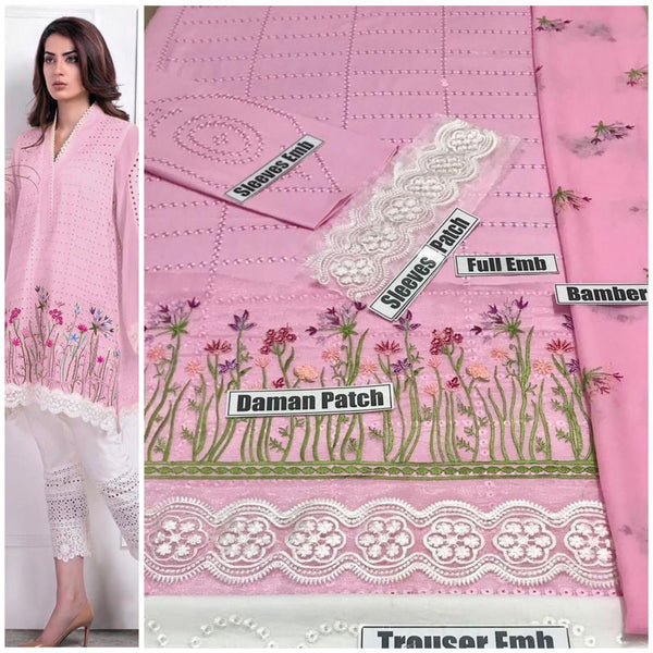 Top Quality 3 Pieces Unstitch Lawn Suit  Fabric Lawn