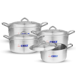 majestic chef best quality aluminum alloy metal 4 pcs casserole set / cooking pot set with silver lid at best price in Pakistan