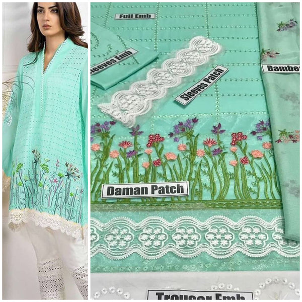 Top Quality 3 Pieces Unstitch Lawn Suit  Fabric Lawn