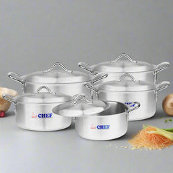 majestic chef best cookware brand in Pakistan 5 pcs metal finish silver cooking pots at low price 