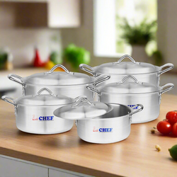 Chef Best Aluminum 5 Pcs Casserole Royal Set - 22/30 cm-Metal Finish