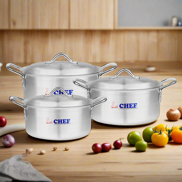 Chef Best 3 Pcs Aluminum Casserole Royal Set - 36,38,40 cm-Metal Finish