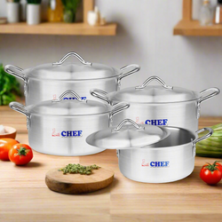 Chef Best Aluminum 4 Pcs Casserole / Handi Royal Set - 32/38 cm-Metal Finish