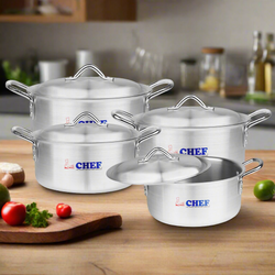 Chef Best Aluminum 4 Pcs Casserole / Handi Royal Set - 32/38 cm-Metal Finish