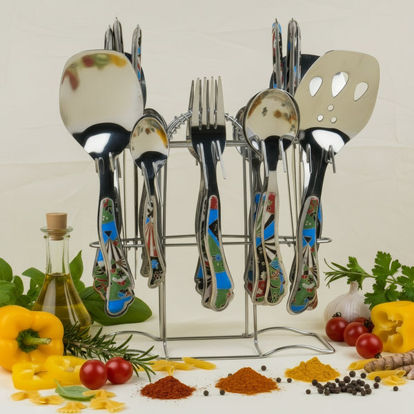 29 Pcs Cutlery Set With Stand - Multi Texture