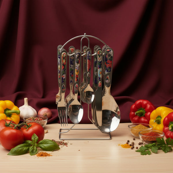 29 Pcs Cutlery Set With Stand - Multi Texture
