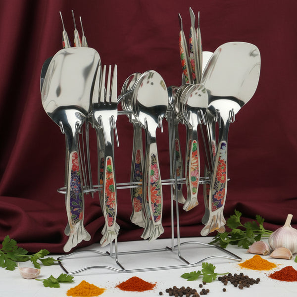 29 Pcs Cutlery Set With Stand - Multi Texture