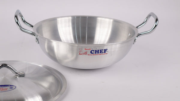 silver steel wok karahi with lid best quality aluminum cooking karahi at low price in Pakistan - chef cookware