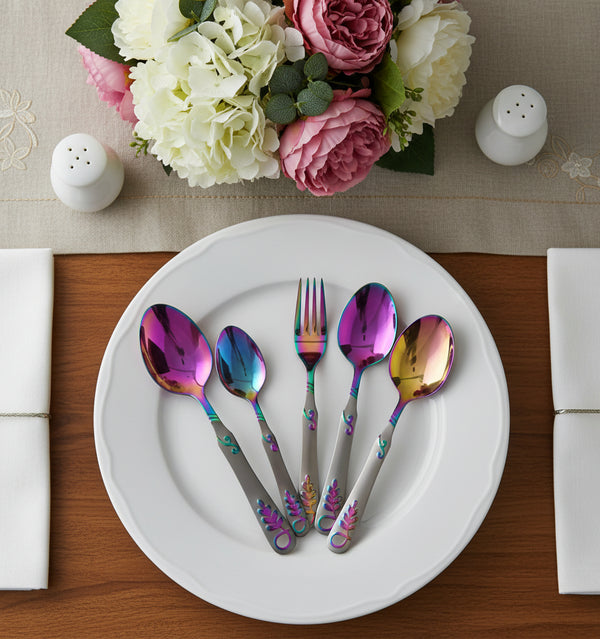 28-Piece Premium Rainbow Cutlery Set – PVD Multicolor Finish | Versace-Inspired - Rainbow