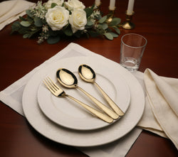 28-Piece Geometric Engraved Gold Cutlery Set – Premium 304 Stainless Steel | 6-Person Serving - Elegant Geometric