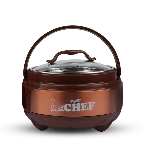 Majestic Chef Stainless Steel Hot Pot With Glass Lid - Brown - Large 4 L