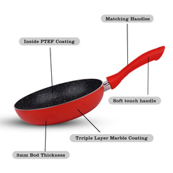 Chef Granito Series 28cm Red Marble Coating Nonstick Fry Pan - Premium Quality