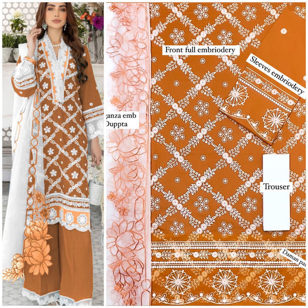 Top Quality 3 Pieces Unstitch Lawn Suit  Fabric Lawn