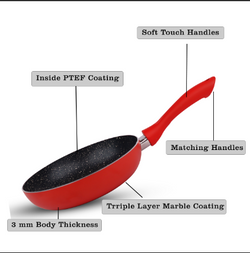 Chef Granito Series 22cm Red Nonstick Fry Pan | 3-Layer Marble Coating- chef cookware