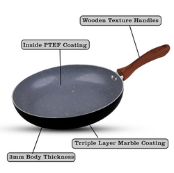 Chef Granito Series 3 Layer Marble Coating Nonstick Fry Pan 22cm - GREY