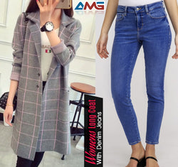Women log coat + jeans