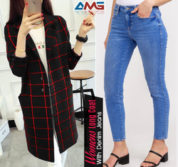 Women log coat + jeans