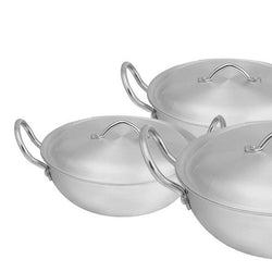 Chef Best Aluminum Wok / Karahi Set - 24/28 cm-Metal Finish-Metal Finish