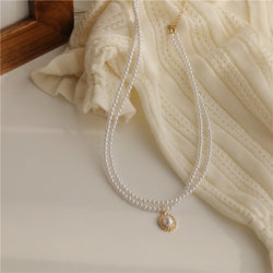 Retro French Double Layer Pearl Necklace Female Light Luxury Versatile Bestie Gift Pearl Clavicle Necklace Wholesale Female Jewelry