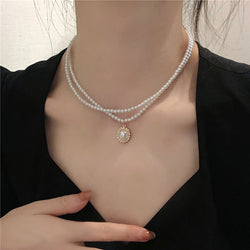 Retro French Double Layer Pearl Necklace Female Light Luxury Versatile Bestie Gift Pearl Clavicle Necklace Wholesale Female Jewelry